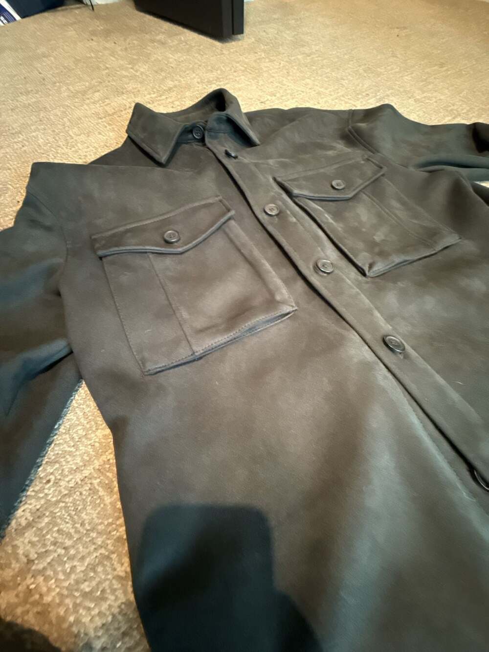 Zara Men's Faux Suede Overshirt Jacket Green Size L